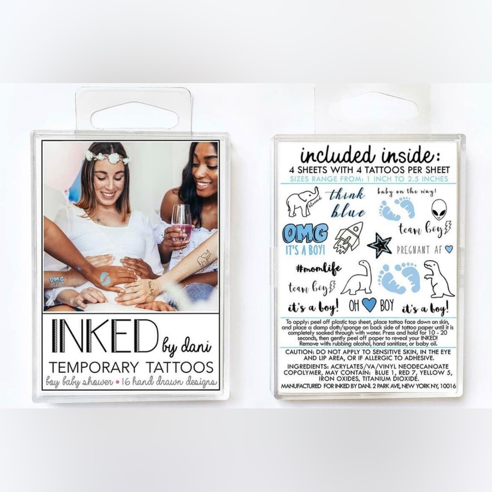 Brand new temporary tattoo for boy baby shower (set of 2)